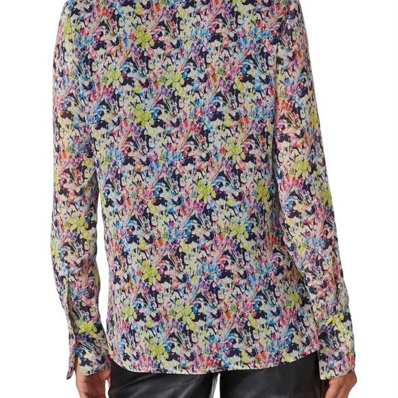 JASON WU Collection Floral Multicolor Lined Women’s Blouse w Attached Neck Tie - Picture 3 of 11